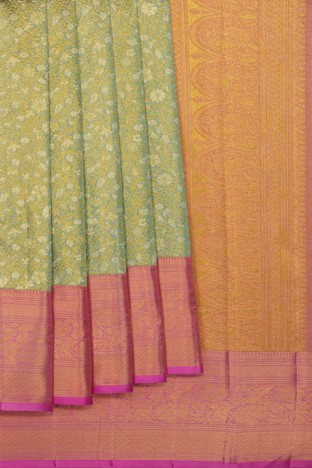 Image of Mint-Green Kanchipattu Tissue Brocade Saree