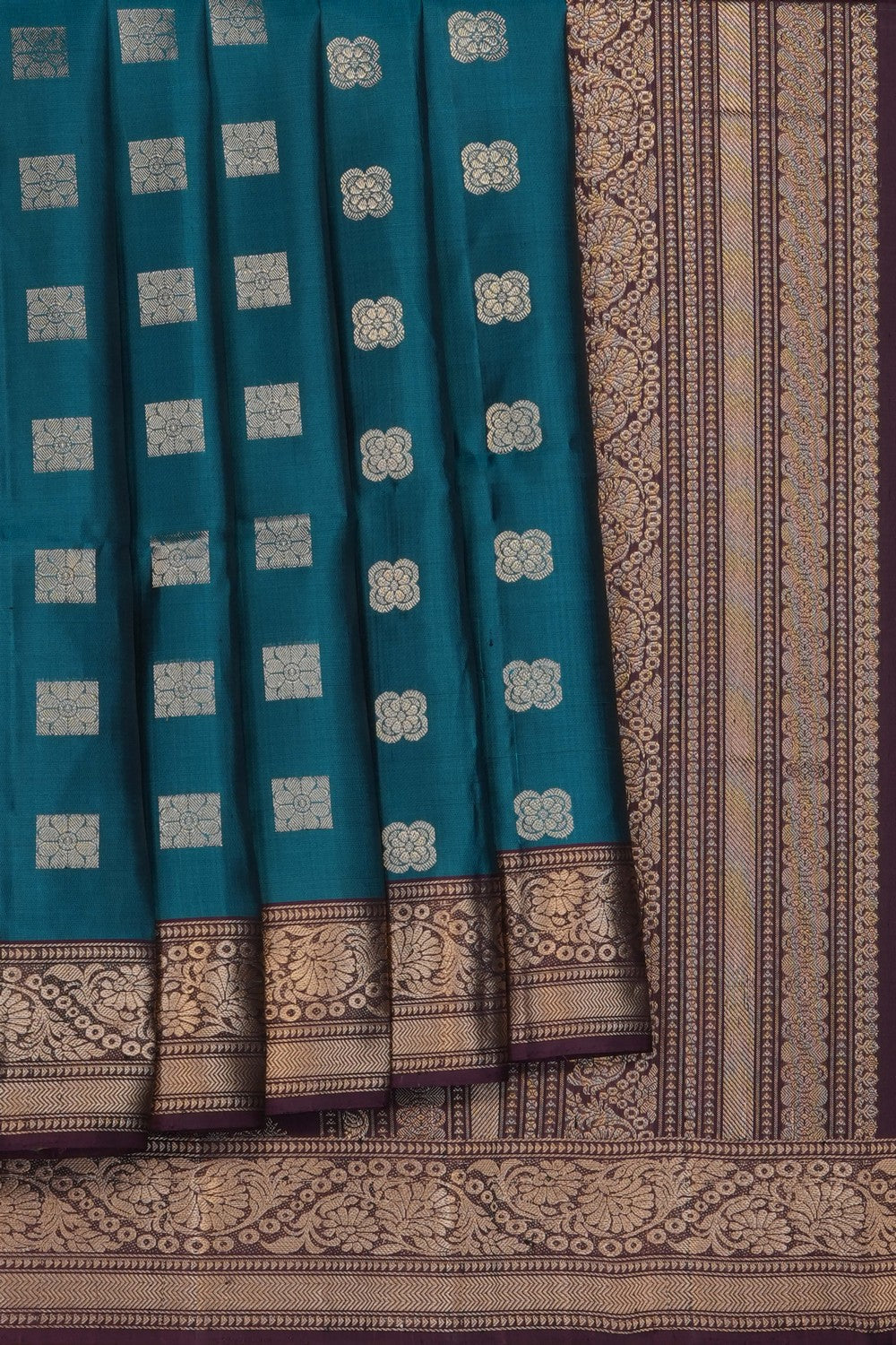 Image of Teal Blue South Silk Saree