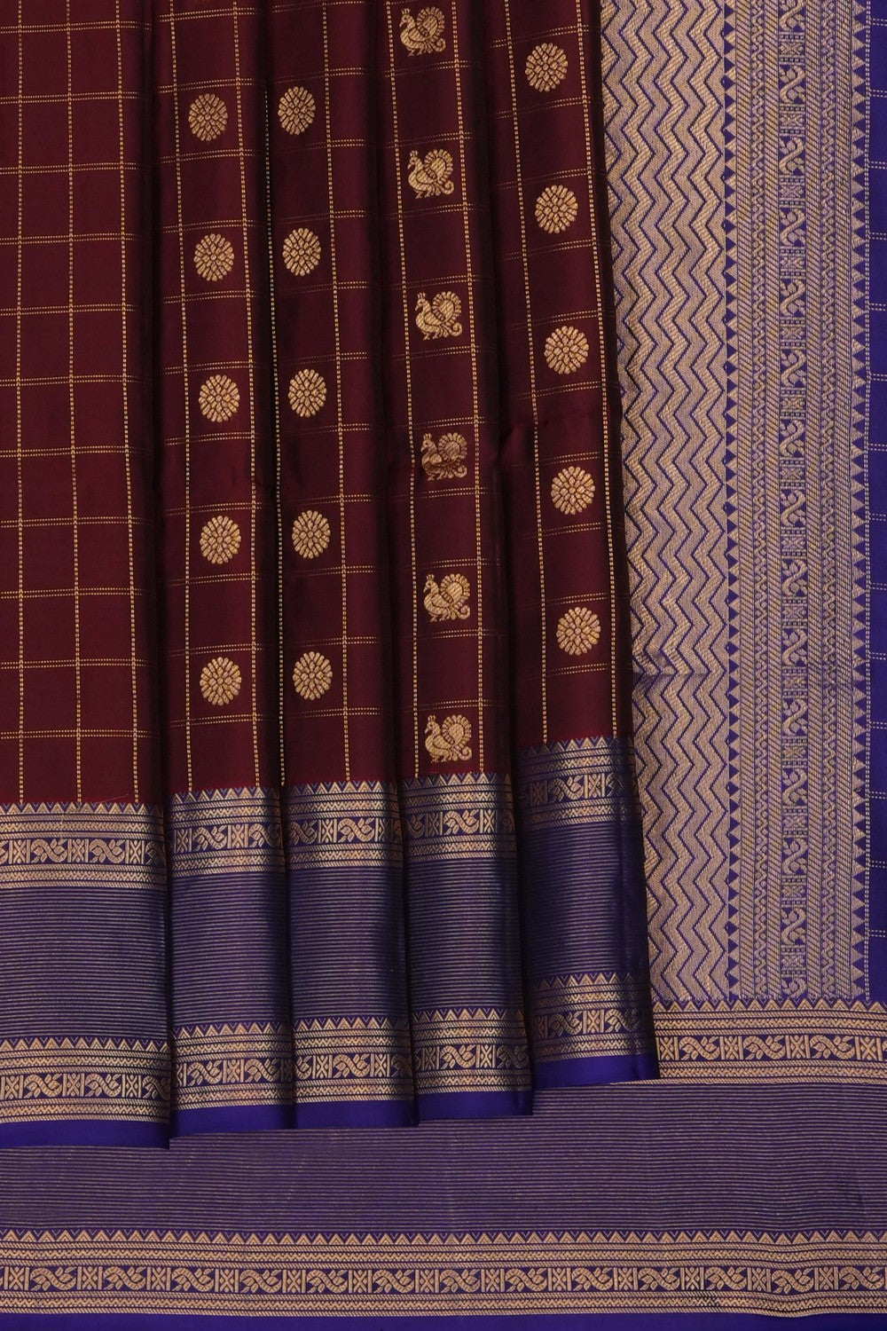 Image of Maroon South Silk Kattam Saree
