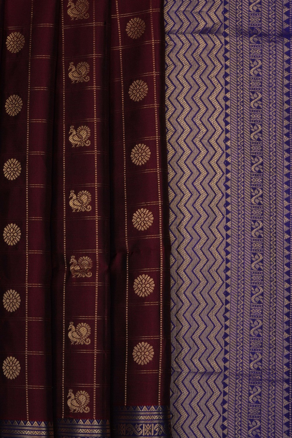 Image of Maroon South Silk Kattam Saree