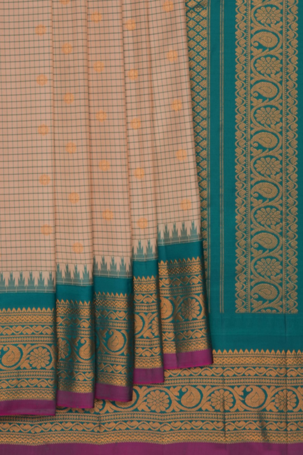 Image of Beige Gadwal Silk Kattam Saree