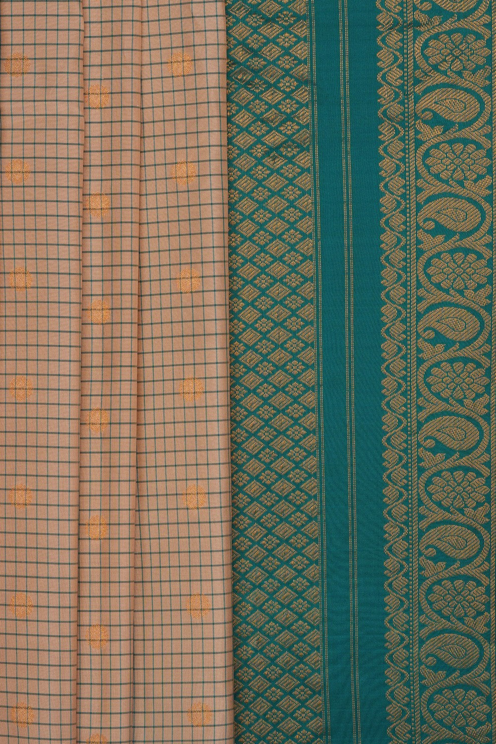 Image of Beige Gadwal Silk Kattam Saree