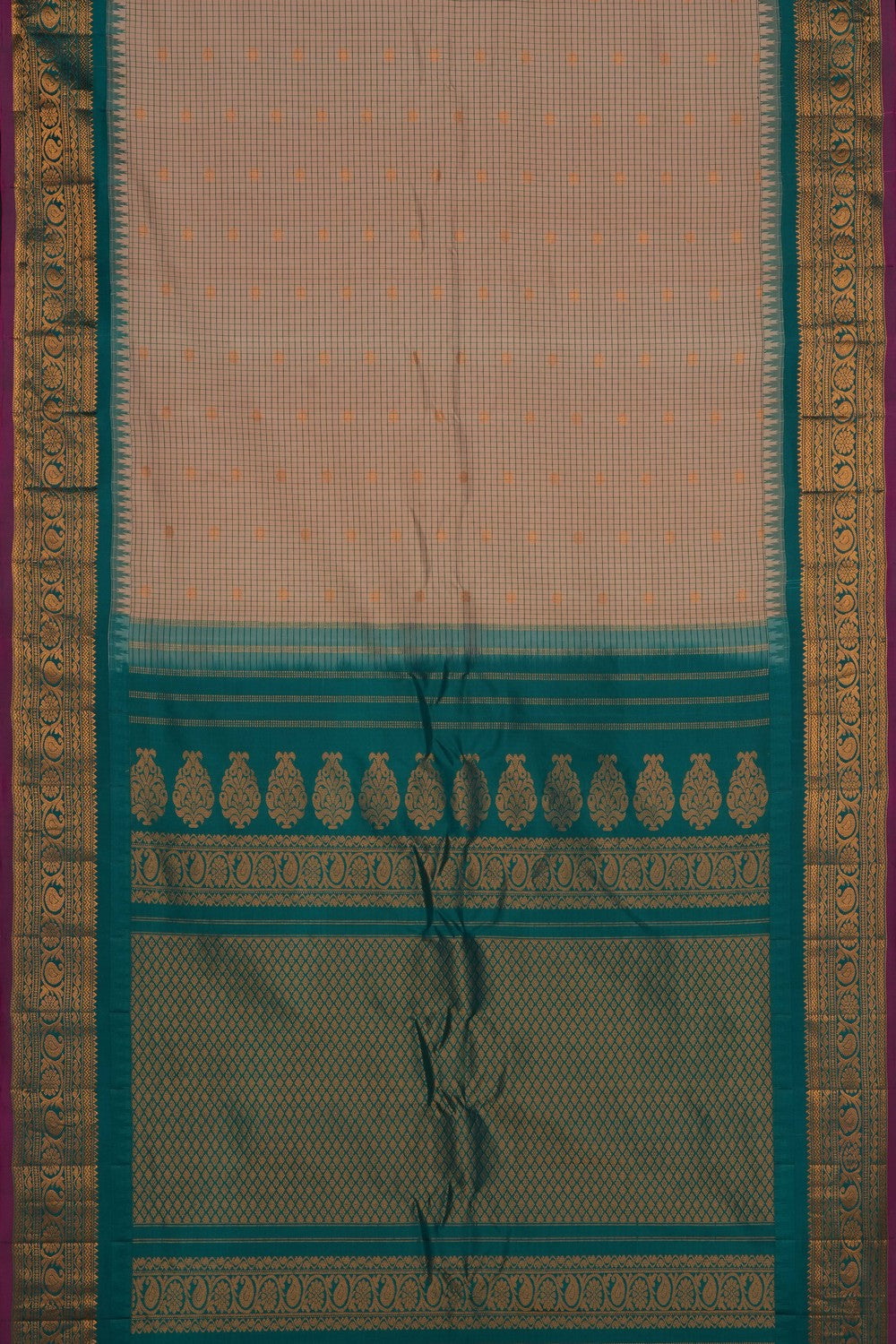 Image of Beige Gadwal Silk Kattam Saree