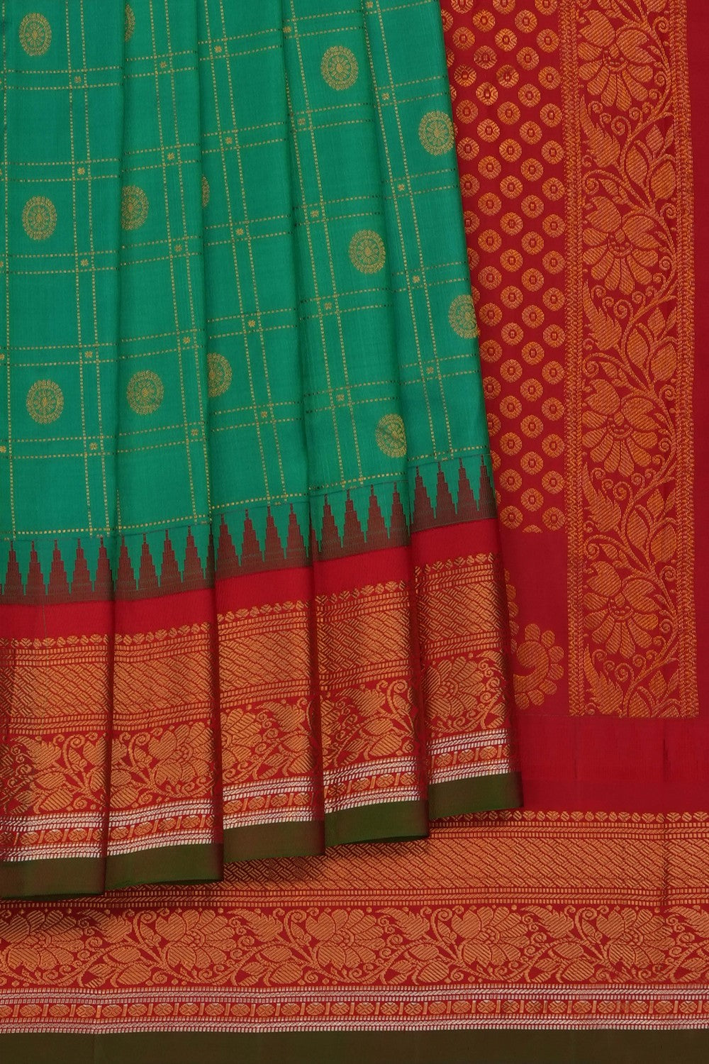 Image of Sea Green Gadwal Silk Kattam Saree