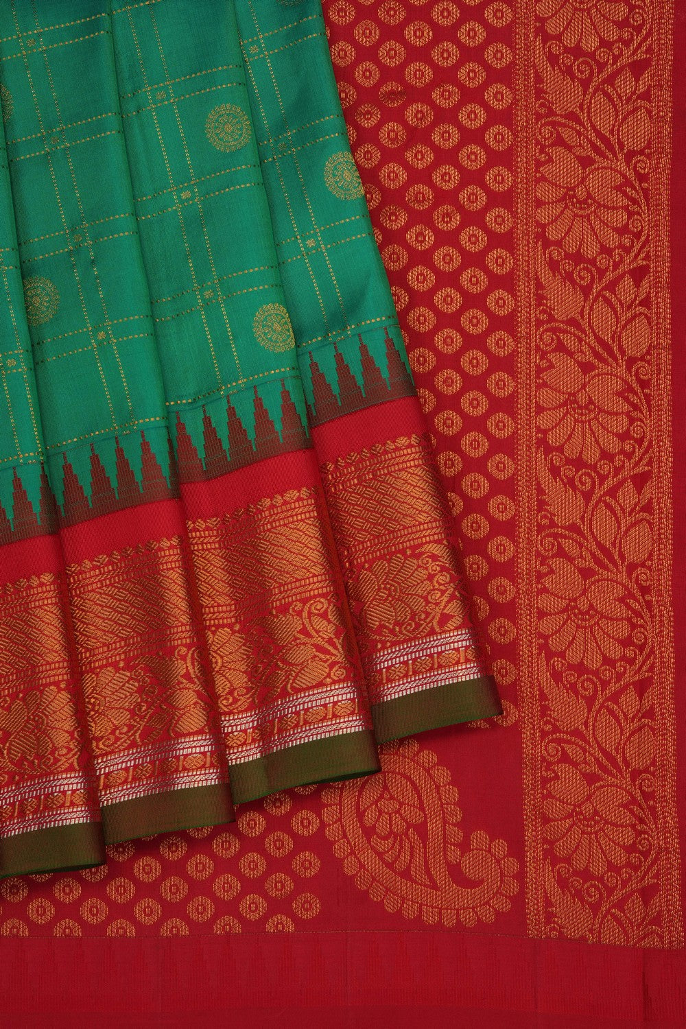 Image of Sea Green Gadwal Silk Kattam Saree
