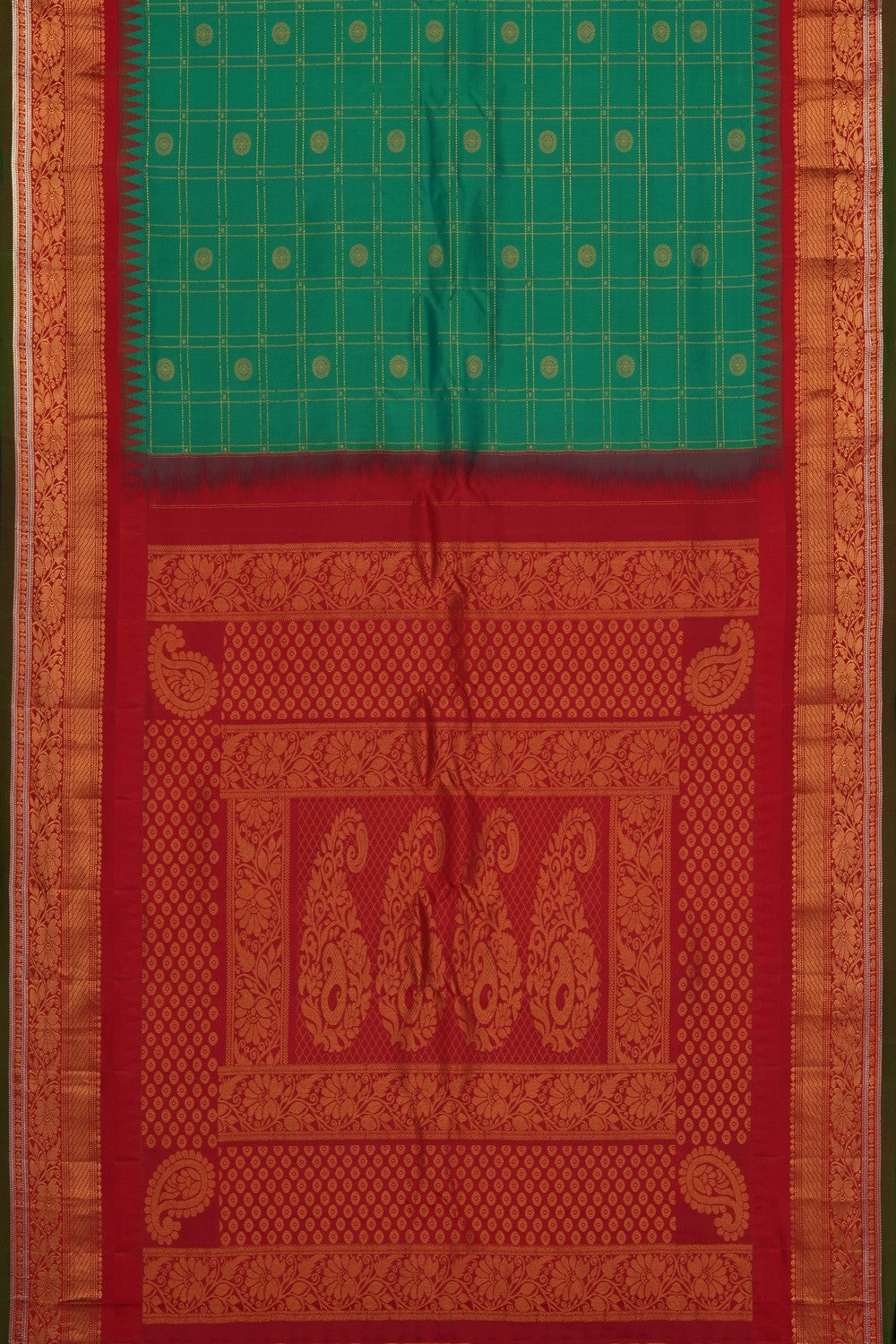 Image of Sea Green Gadwal Silk Kattam Saree