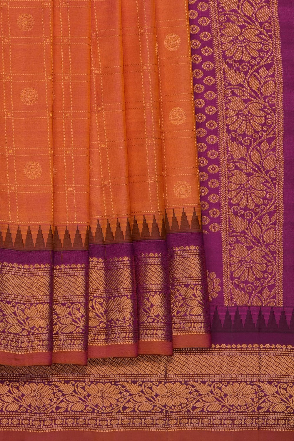 Image of Peach Gadwal Silk Kattam Saree