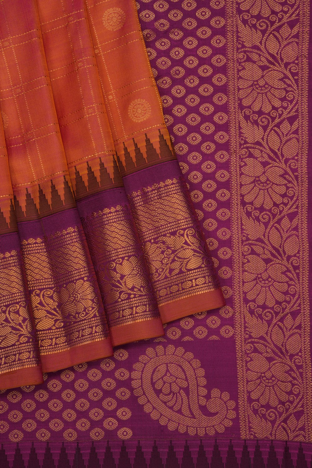 Image of Peach Gadwal Silk Kattam Saree