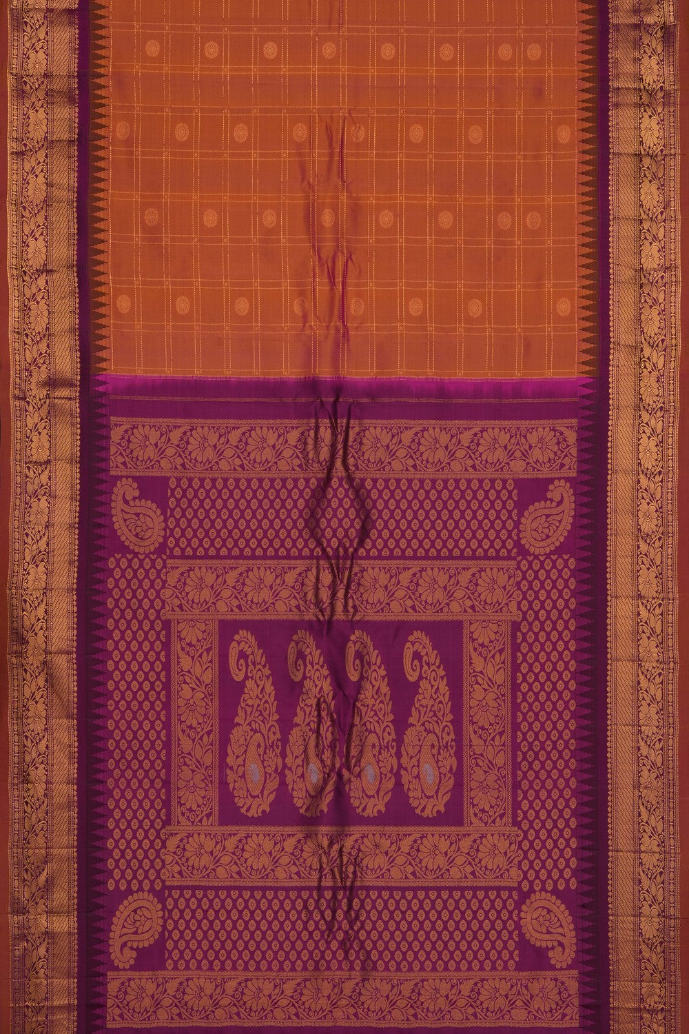 Image of Peach Gadwal Silk Kattam Saree