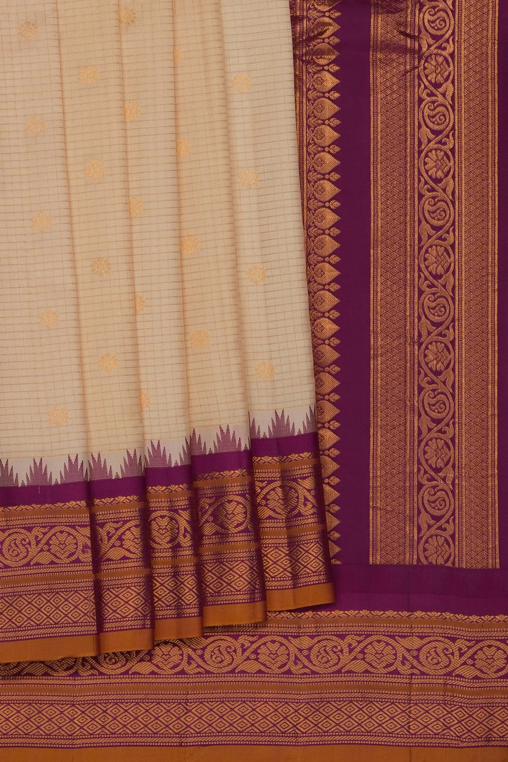 Image of Cream Gadwal Silk Kattam Saree
