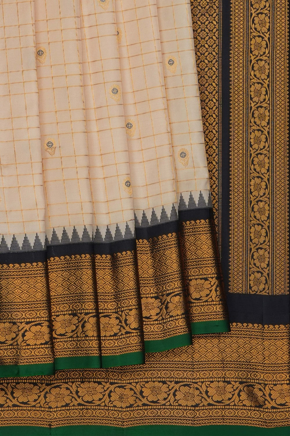 Image of Beige Gadwal Silk Kattam Saree