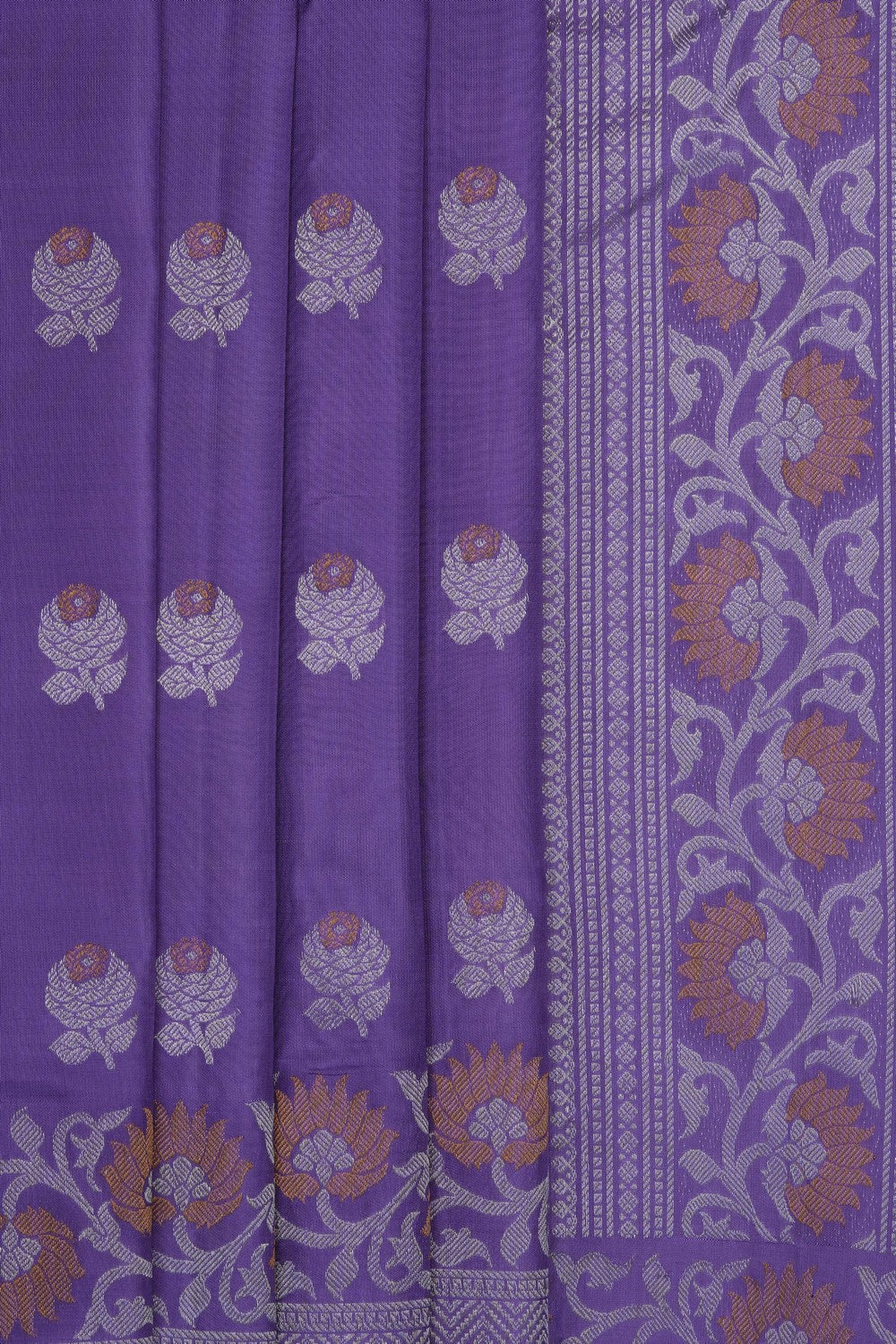 Image of Purple Gadwal Silk Saree With Floral Butties