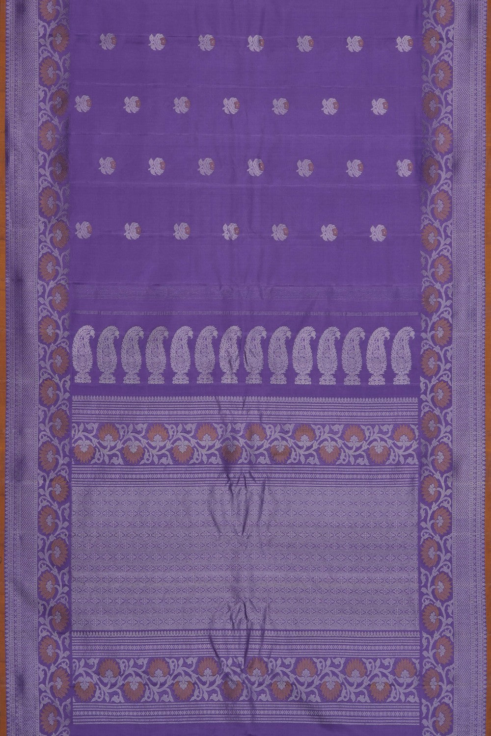 Image of Purple Gadwal Silk Saree With Floral Butties