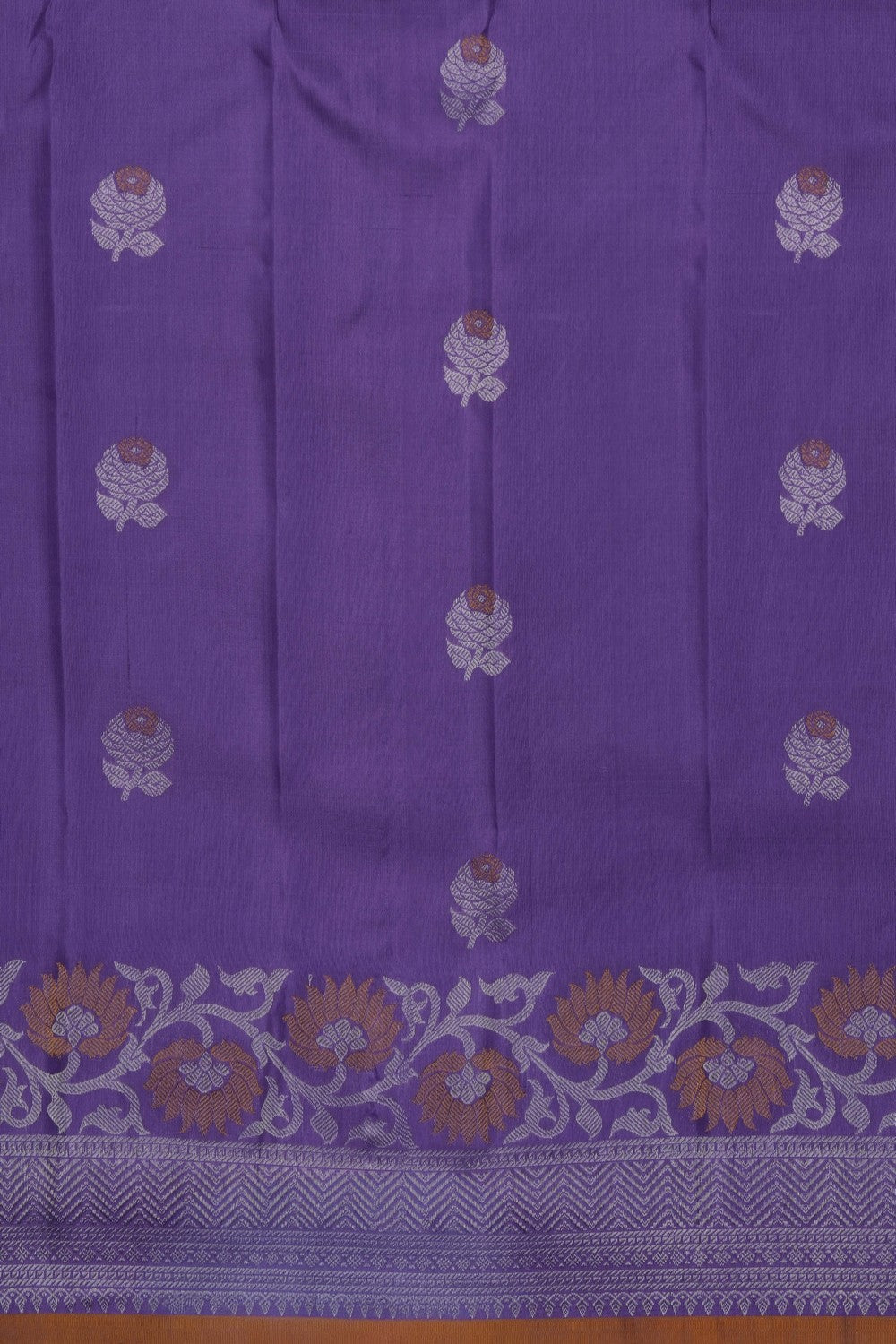 Image of Purple Gadwal Silk Saree With Floral Butties