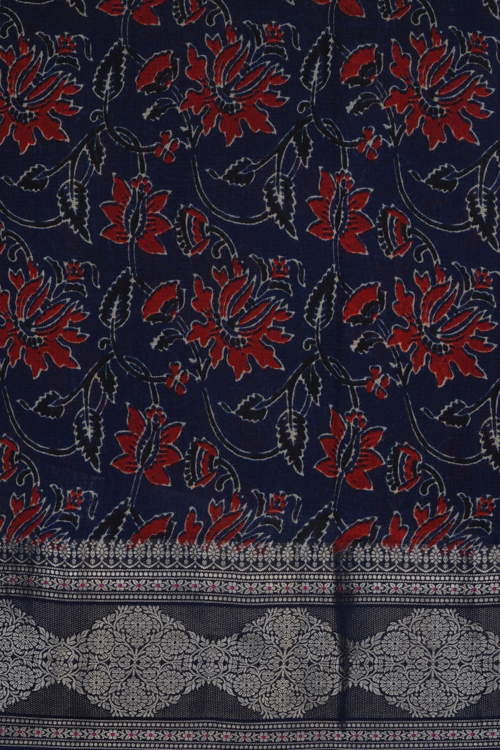 Image of Floral Printed Black Silk Saree
