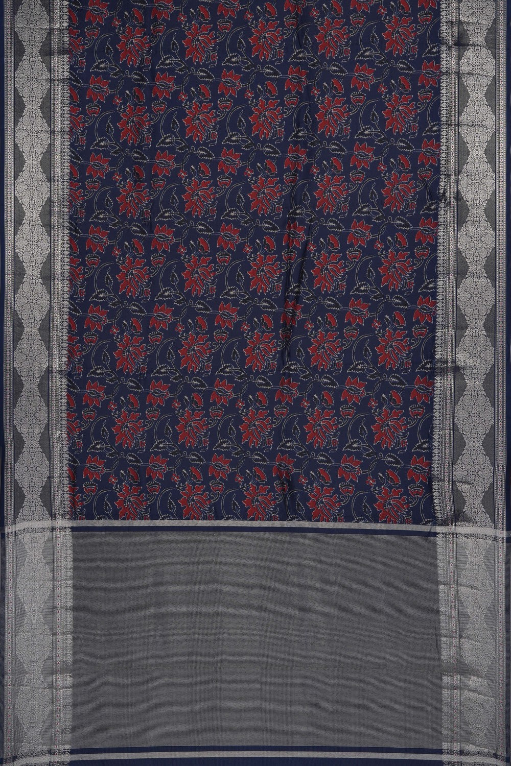 Image of Floral Printed Black Silk Saree