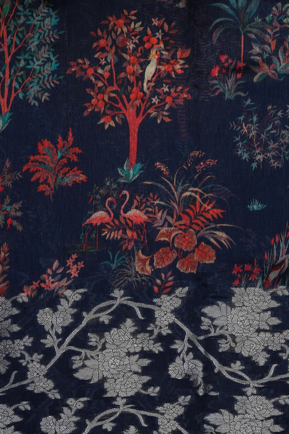 Image of Navy Blue Printed Silk Saree