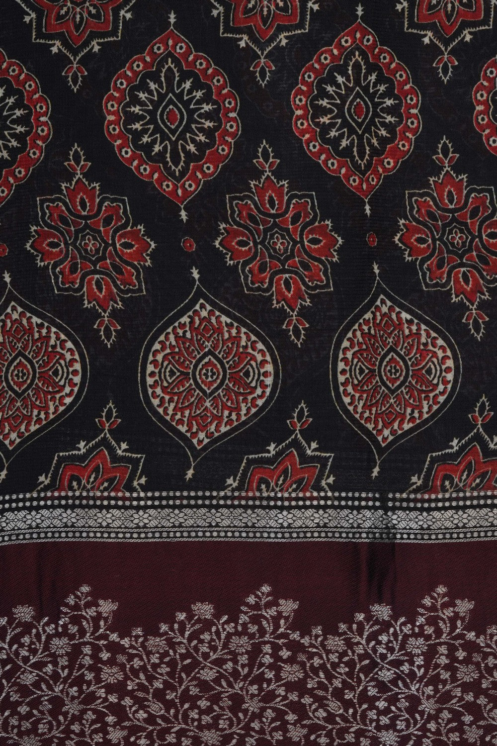 Image of Black Printed Silk Saree