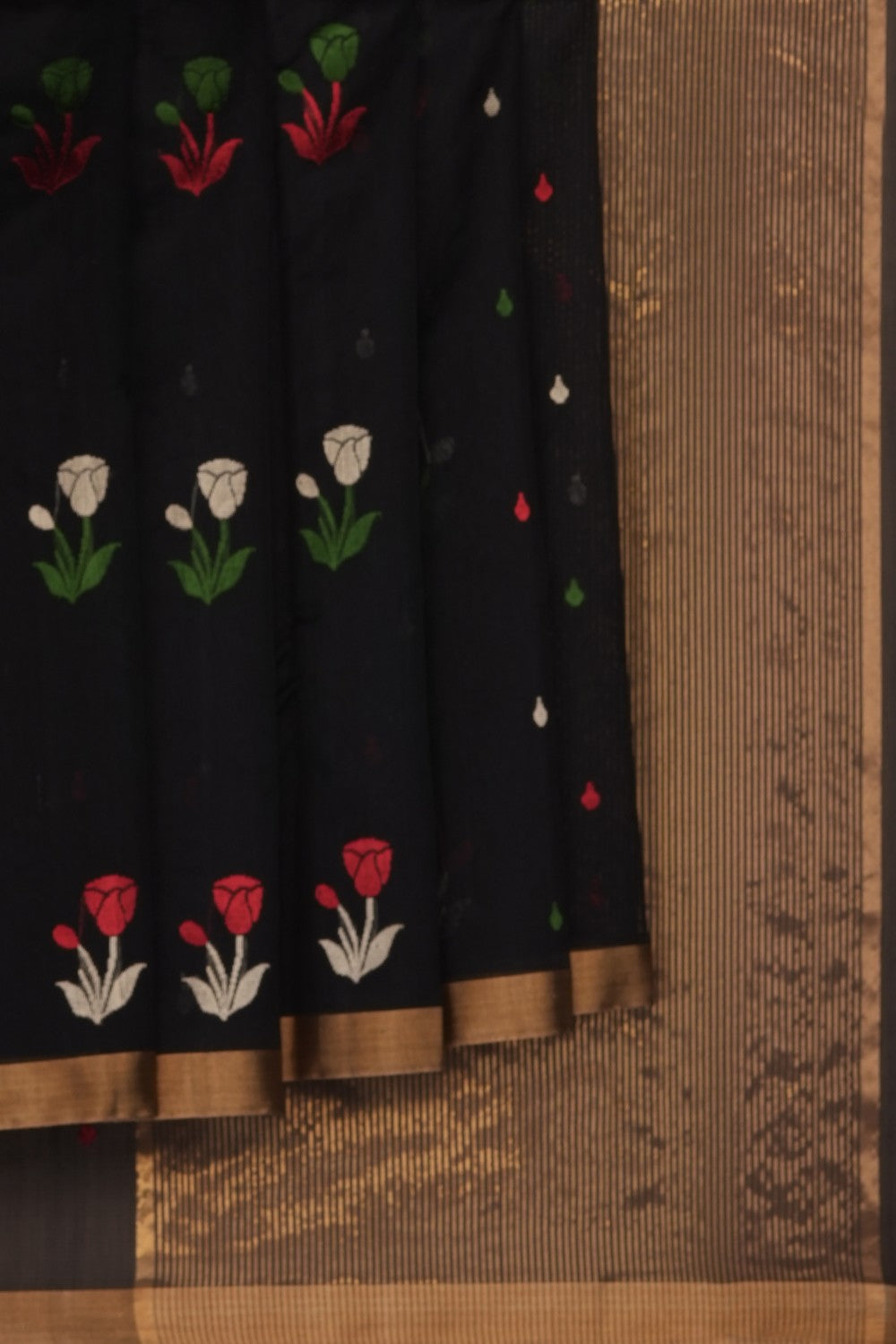 Image of Black Chanderi Silk Cotton Saree