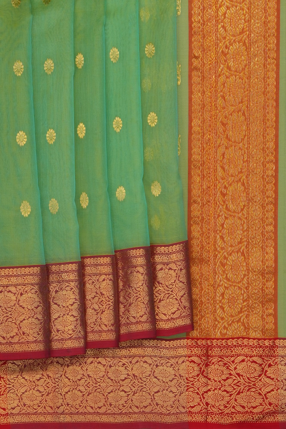 Image of Green Chanderi Kora Saree