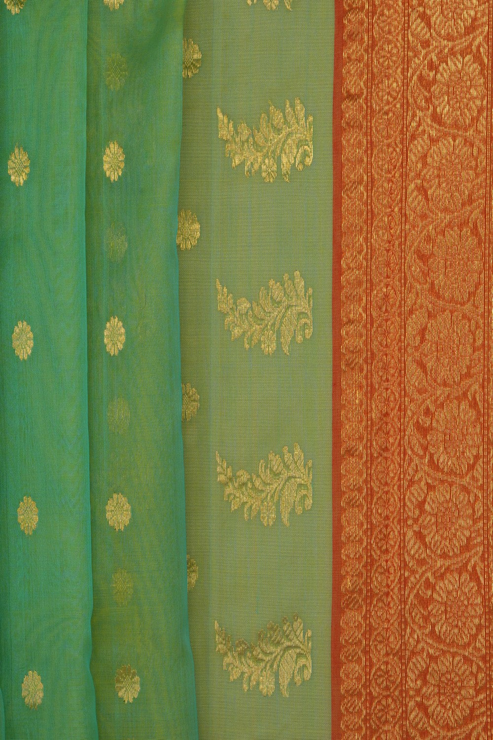 Image of Green Chanderi Kora Saree