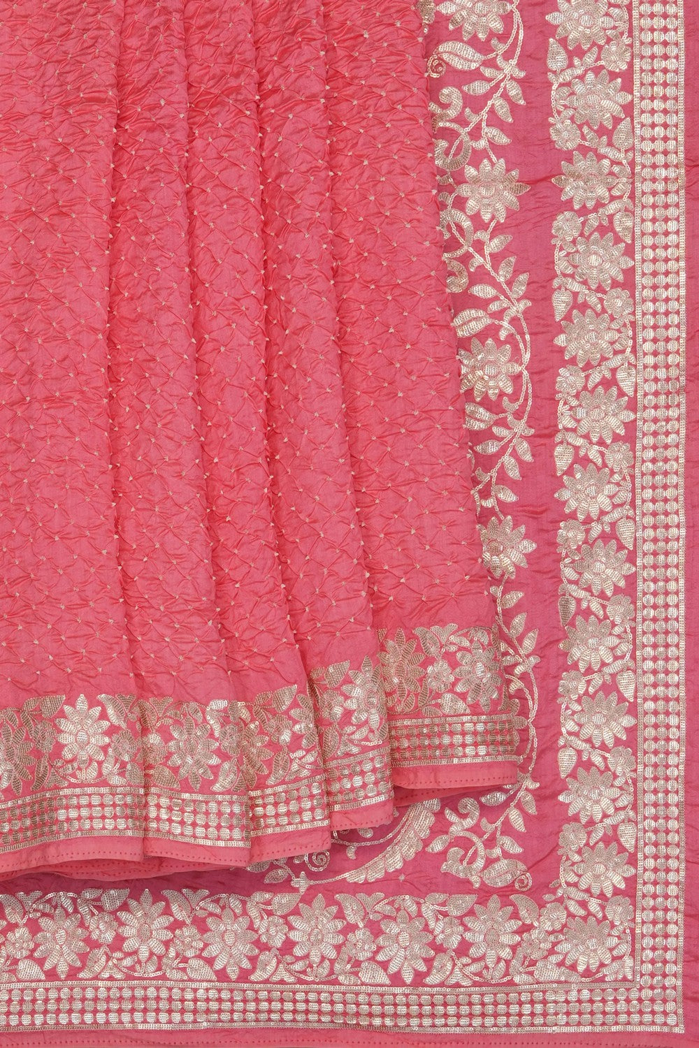 Image of Peach Bandhani Saree