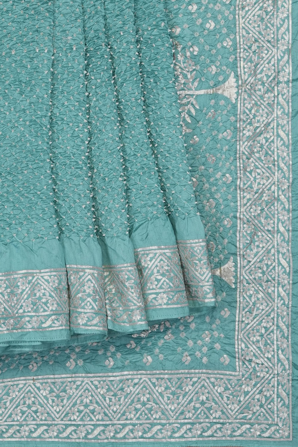Image of Smoky Blue Bandhani Saree