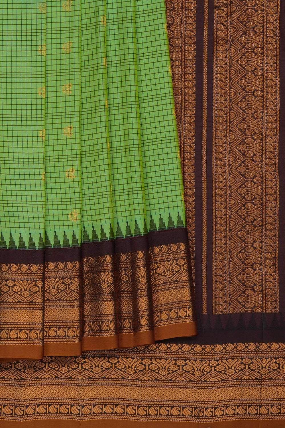 Image of Aqua-Green Gadwal Silk Kattam Saree