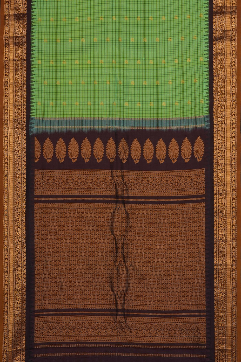 Image of Aqua-Green Gadwal Silk Kattam Saree