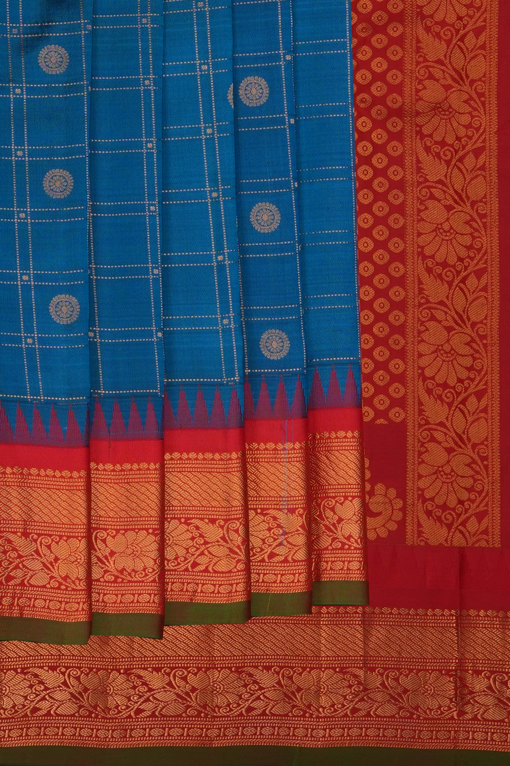 Image of Blue Gadwal Silk Kattam Saree