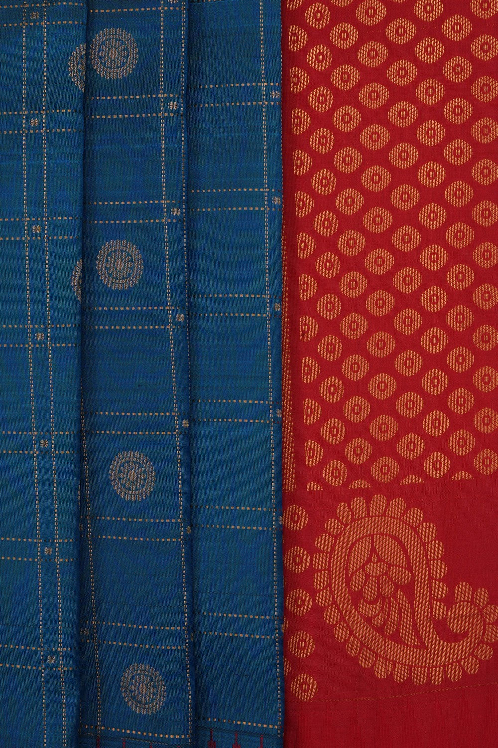 Image of Blue Gadwal Silk Kattam Saree