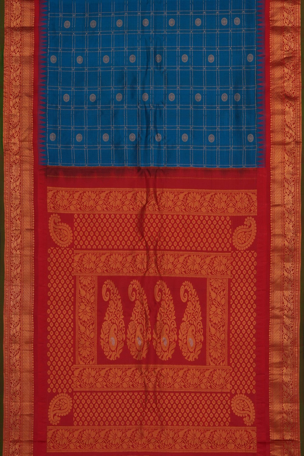 Image of Blue Gadwal Silk Kattam Saree