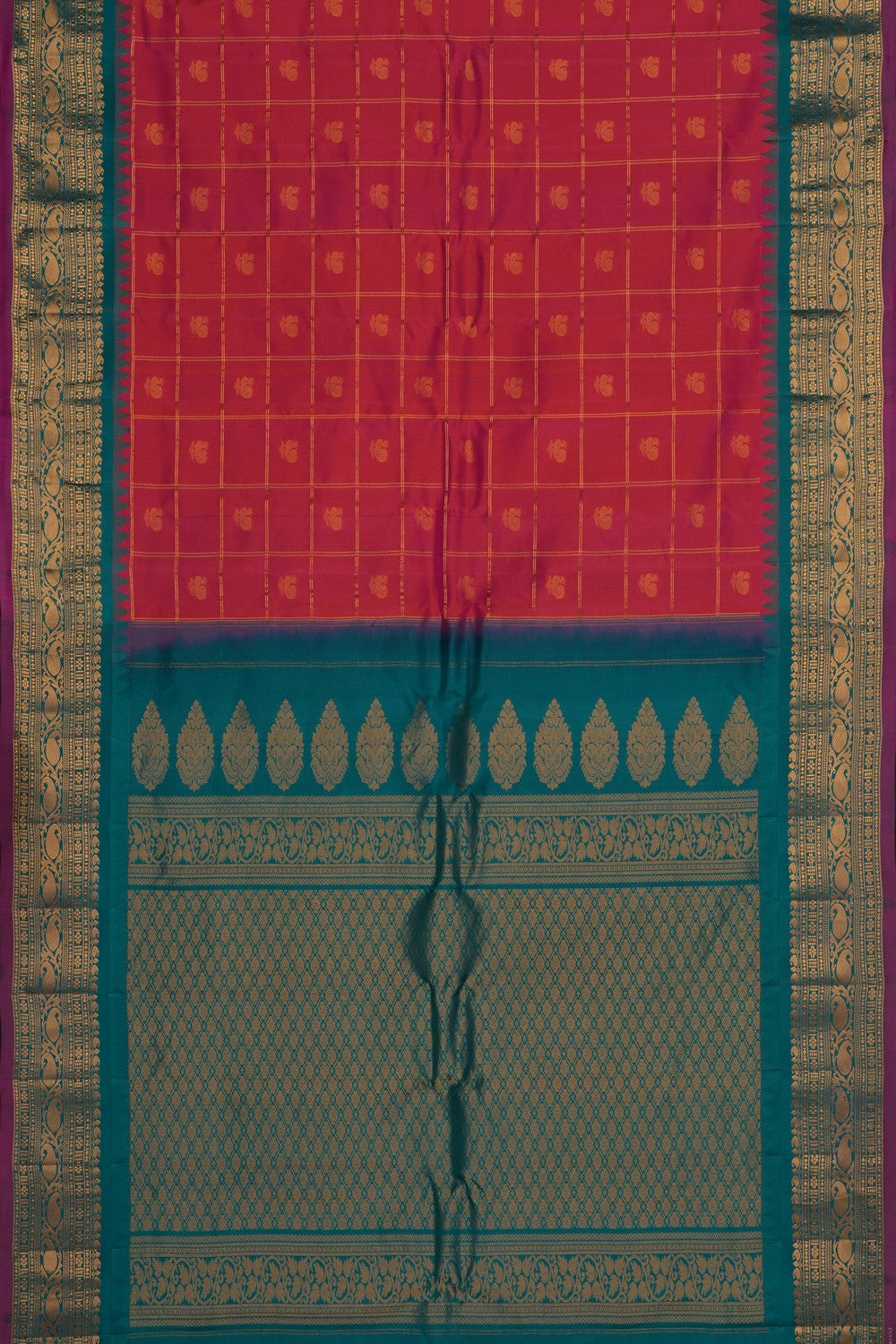 Image of Fuchsia-Pink Gadwal Silk Kattam Saree