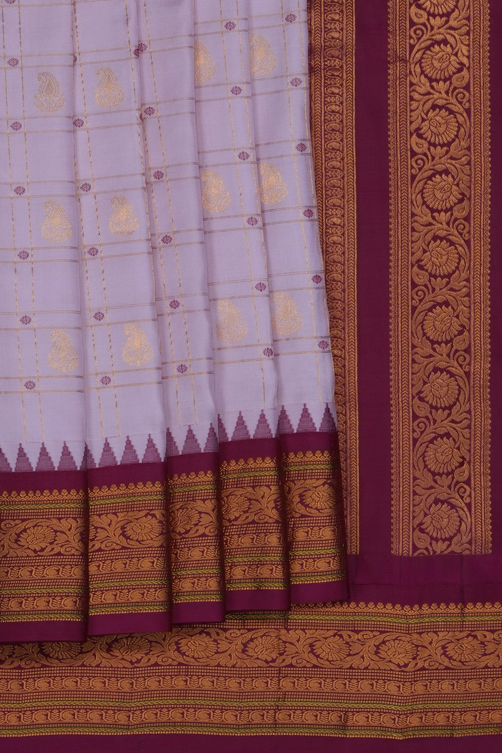 Image of Mauve-Pink Gadwal Silk Kattam Saree