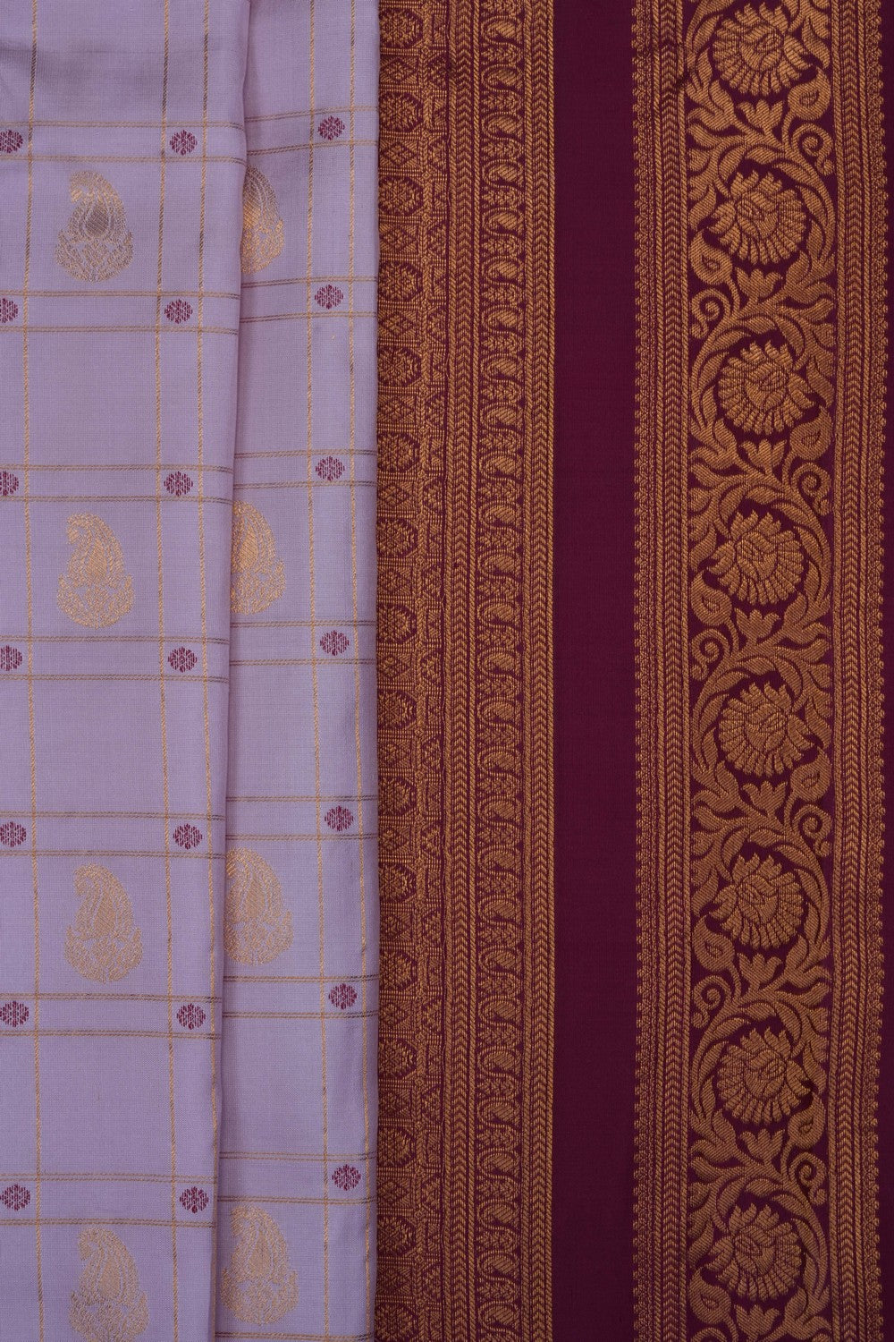 Image of Mauve-Pink Gadwal Silk Kattam Saree