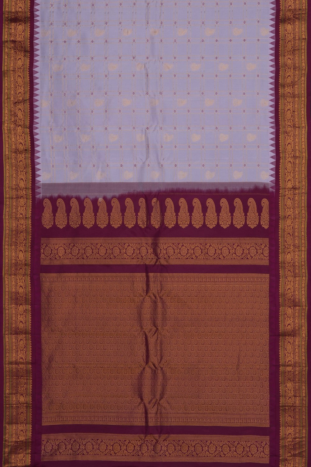 Image of Mauve-Pink Gadwal Silk Kattam Saree