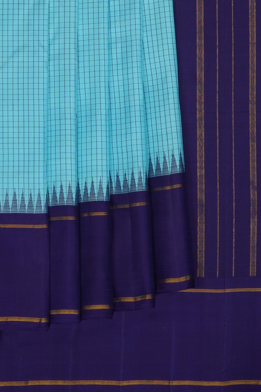 Image of Pond Blue Arani Silk Kattam Saree