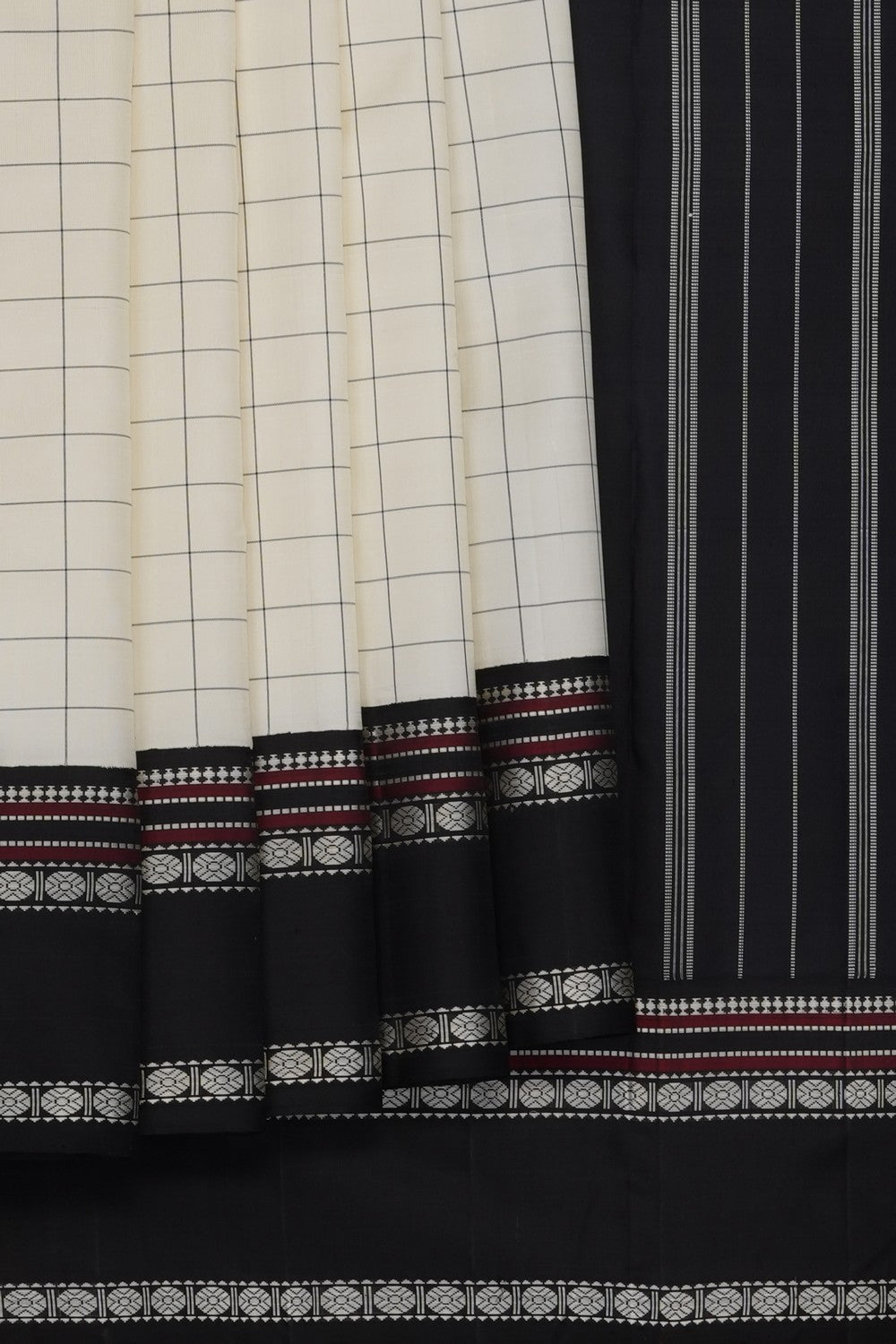 Image of Off-White Arani Silk Kattam Saree