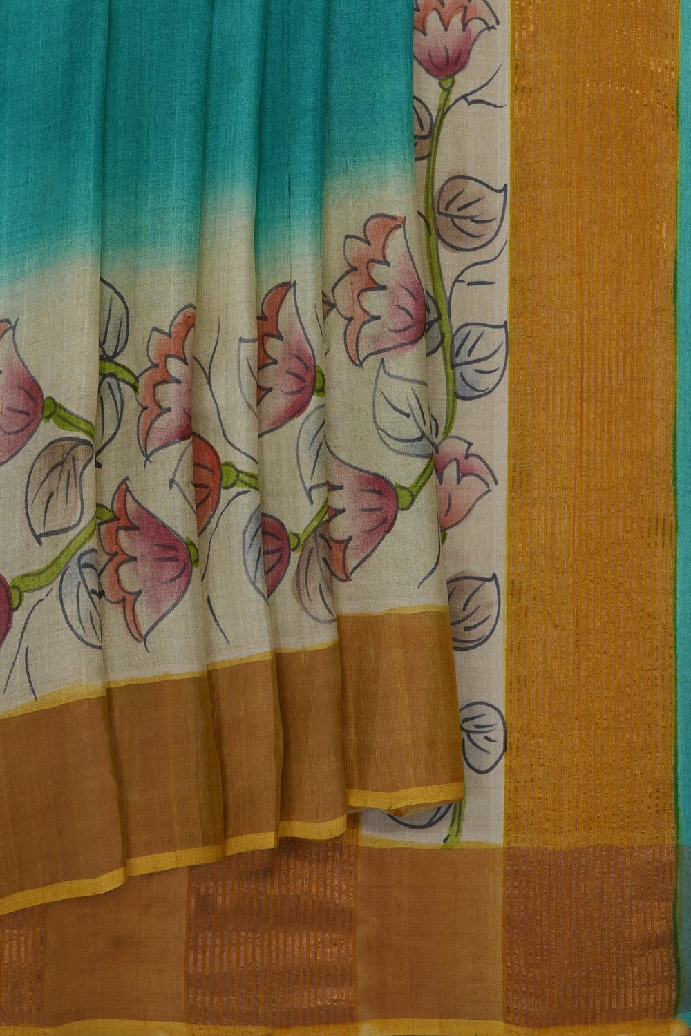 Image of Sea Green Tussar Printed Saree