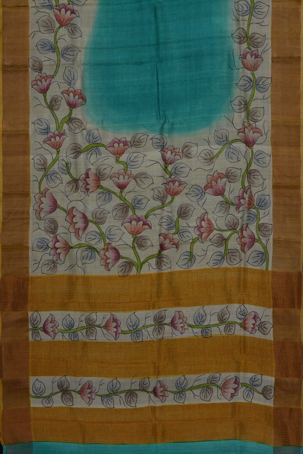Image of Sea Green Tussar Printed Saree