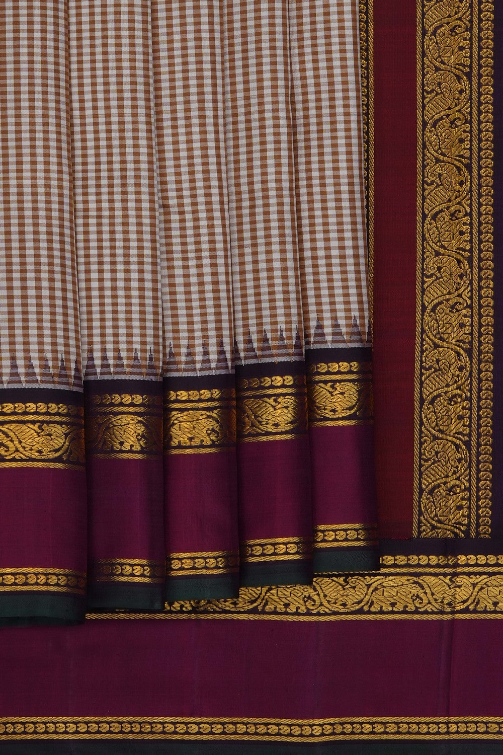 Image of Beige Arani Silk Kattam Saree