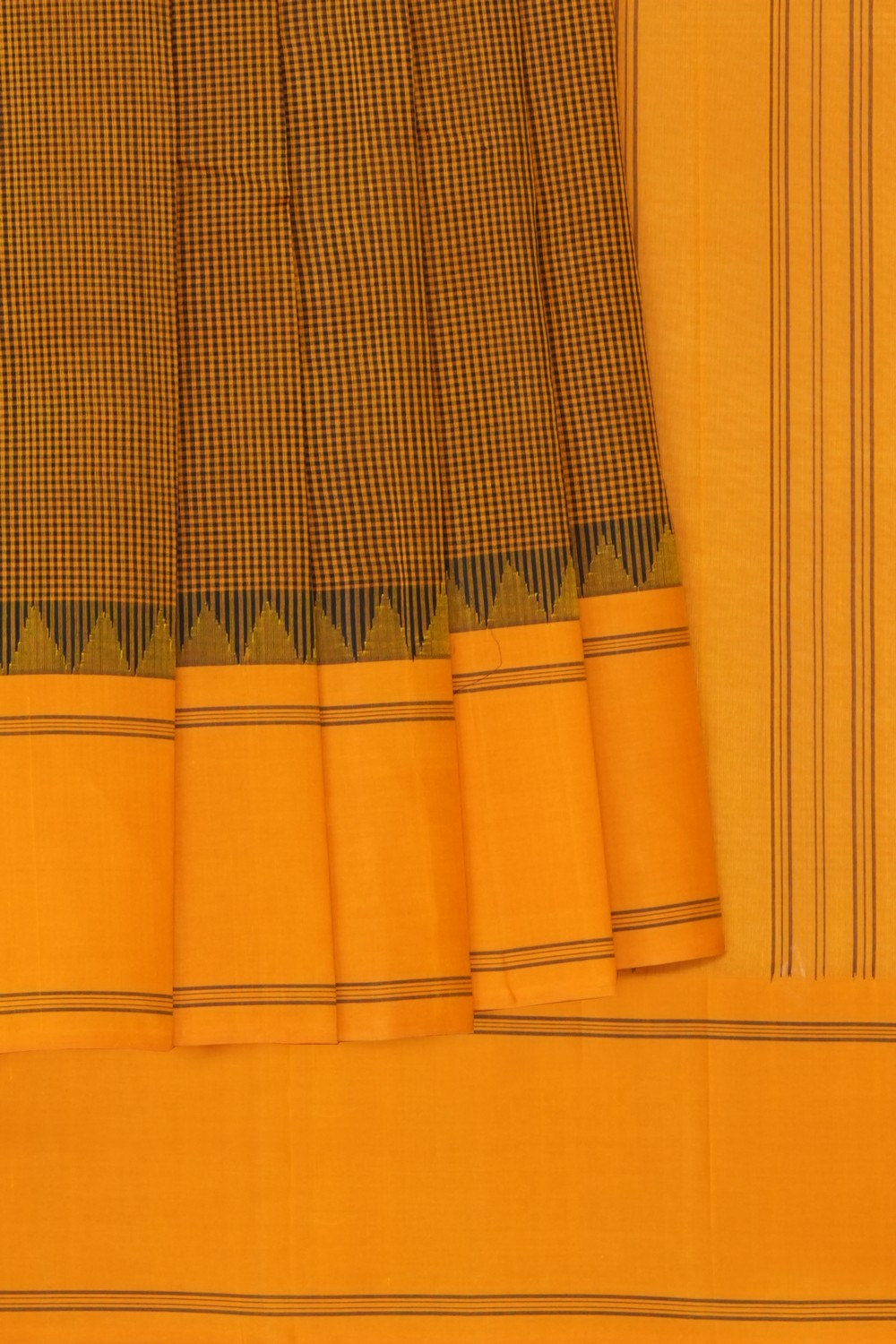 Image of Mustard Kanjivaram Silk Kattam Saree
