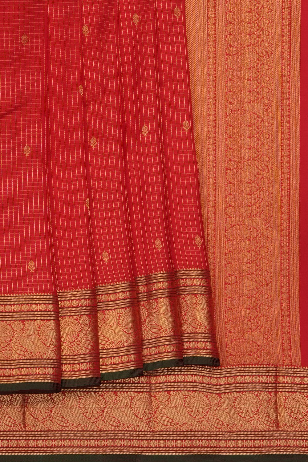 Image of Red Kanchi Silk Kattam Saree