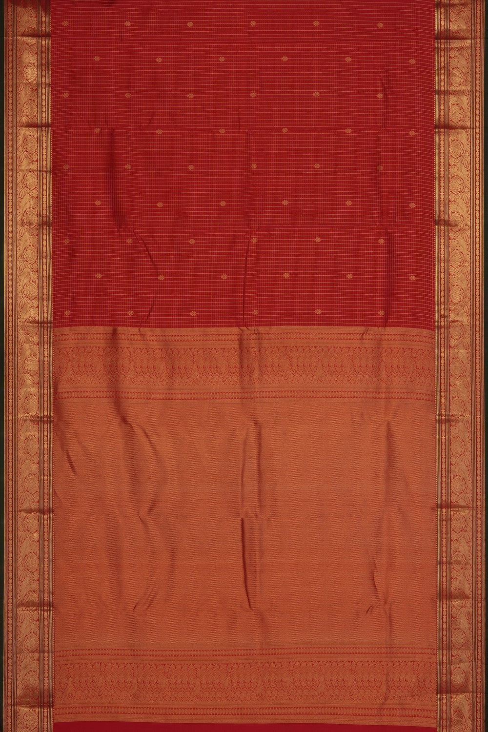 Image of Red Kanchi Silk Kattam Saree