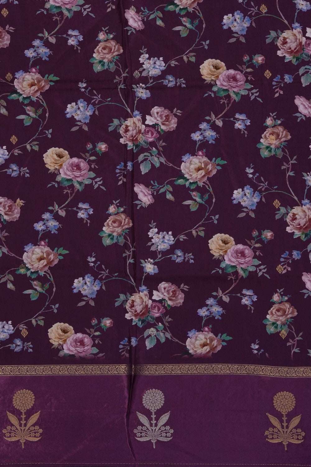 Image of Violet Crepe Silk Printed Floral Saree