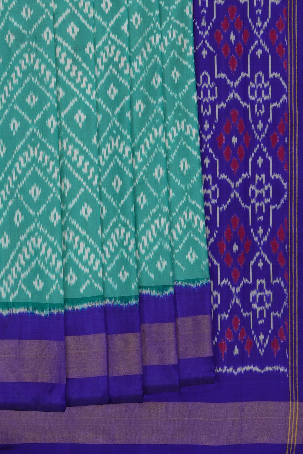 Image of Sea Green Pochampally Ikat Silk Saree