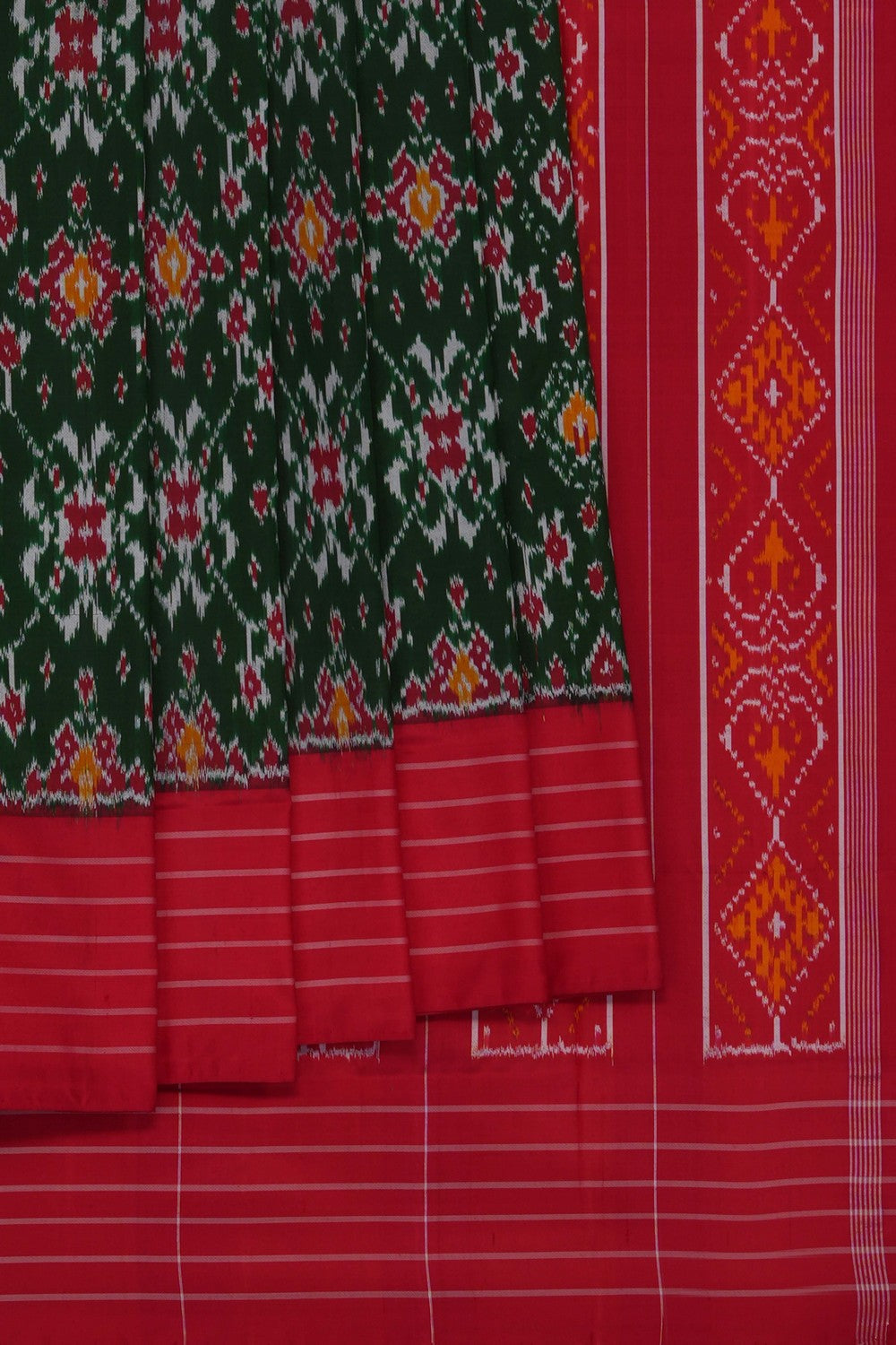 Image of Green Pochampally Ikat Silk Saree