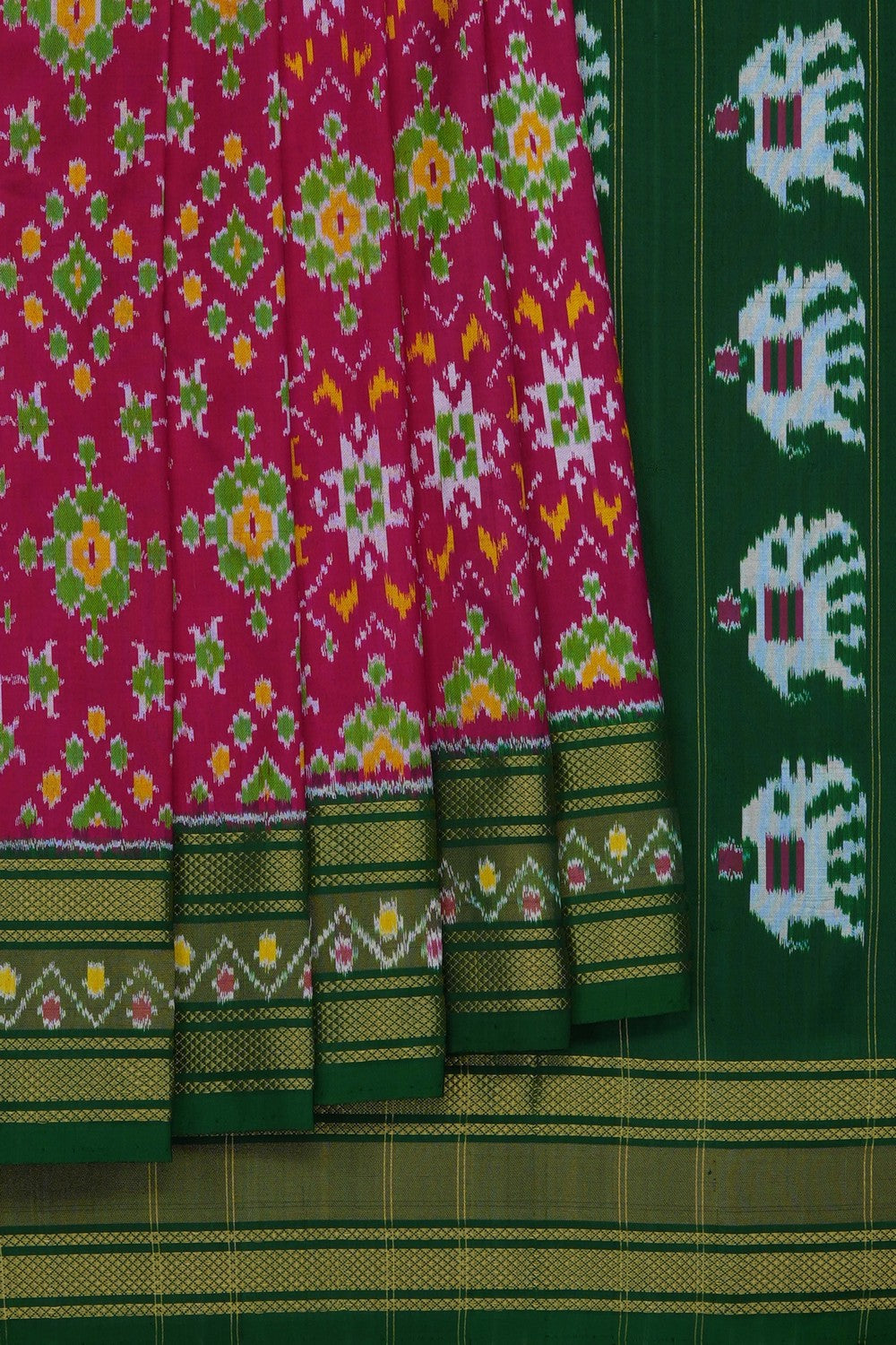 Image of Pink Pochampally Ikat Silk Saree