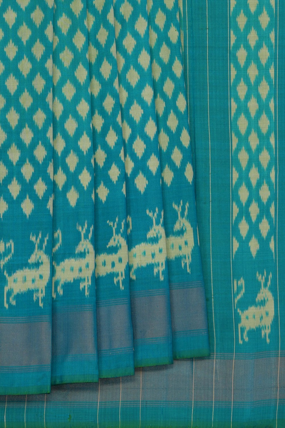 Image of Sea Green Pochampally Ikat Silk Saree