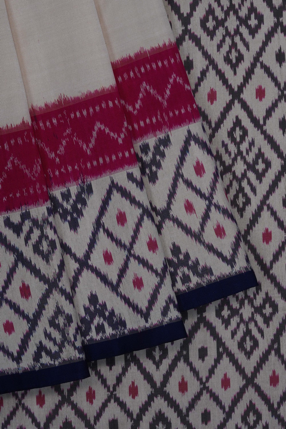 Image of Off-White Pochampally Ikat Silk Saree